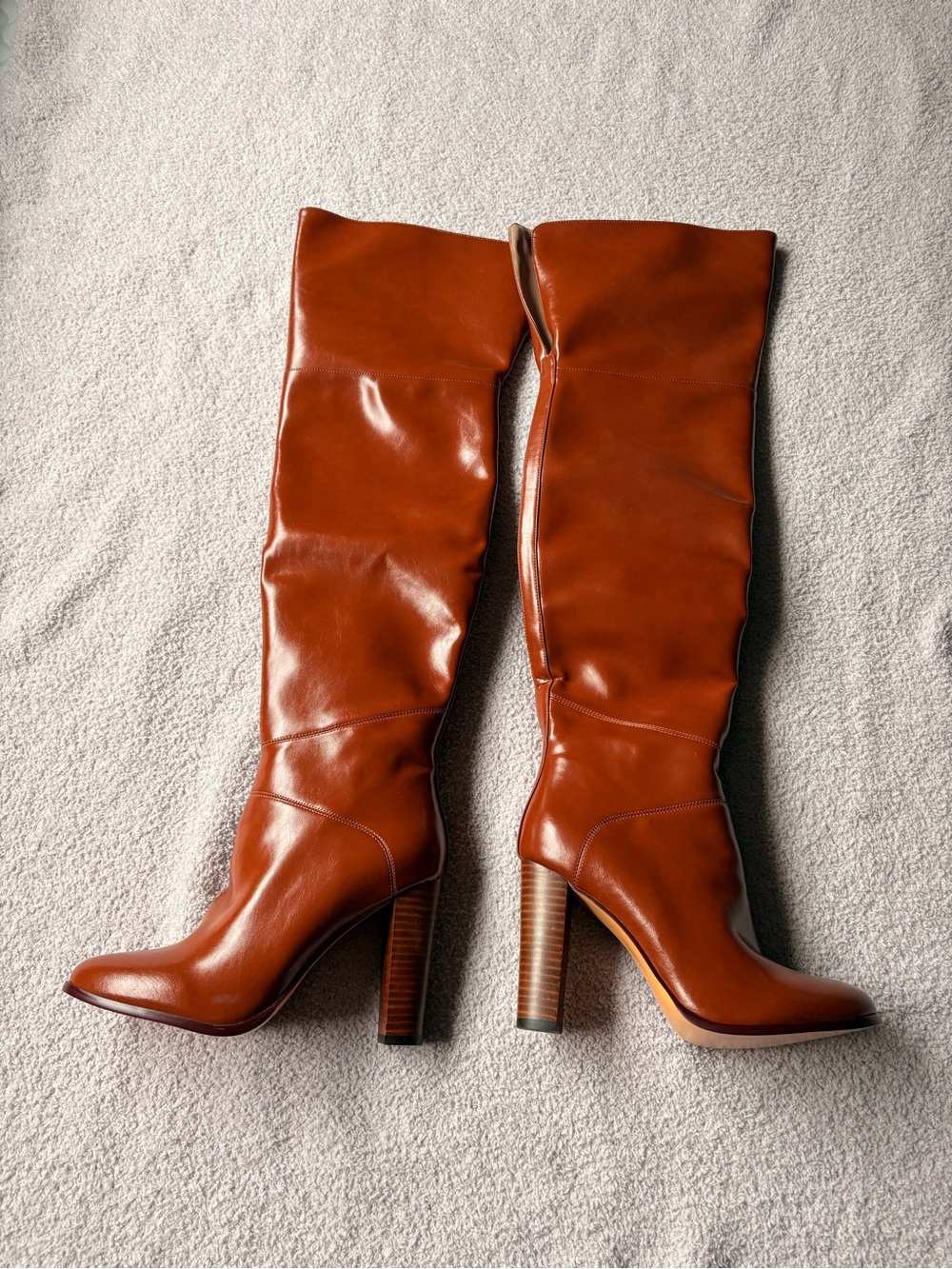 Women's Faux Leather Thigh High Boots in Cognac Sz 10